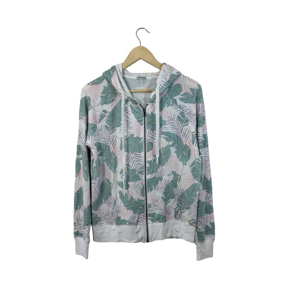 PJ Salvage Medium Tropical Leaf Zip Hoodie Sweatshirt Long Sleeve Lounge Womens